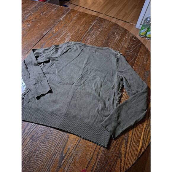 Small J Jill Brown Long Sleeve Button Crochet Lace Front Knit Sweater Cardigan - Picture 4 of 4